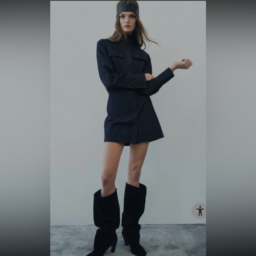 Zara Chic Denim Button-Up Dress XS